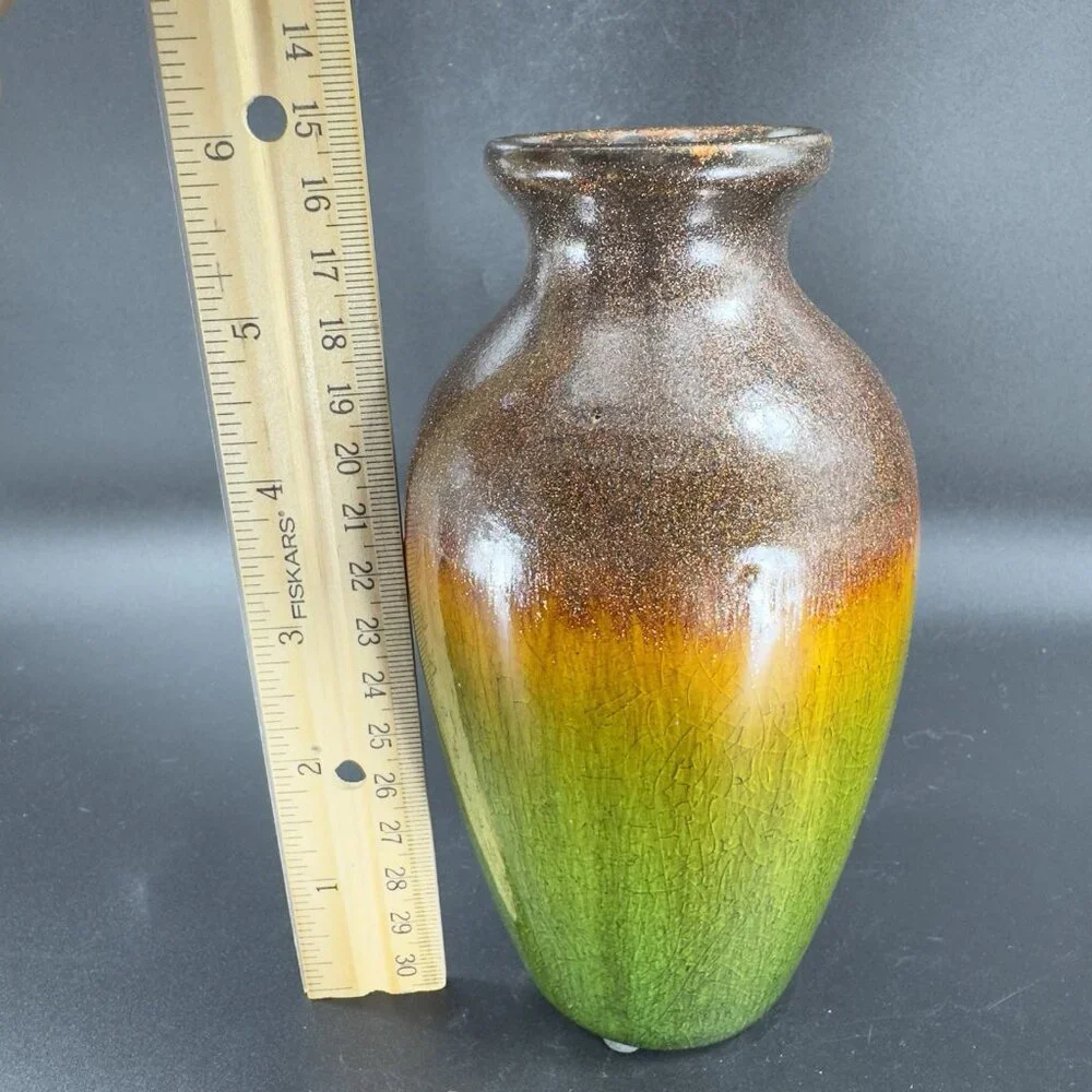 Bombay Ceramic Vase‎ Vessel With Shiny Crystalline Glaze Multicolor Pottery Vase
